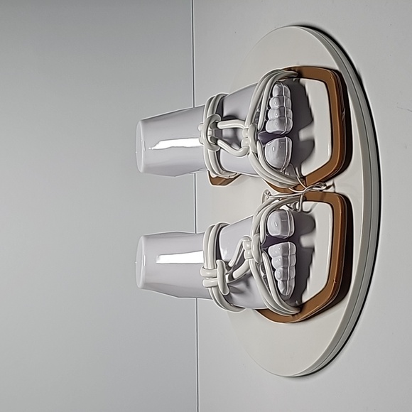 Azalea Wang Stetson Sandals Slides Tubular Straps Knotted Square Toe White 10 - Picture 4 of 13